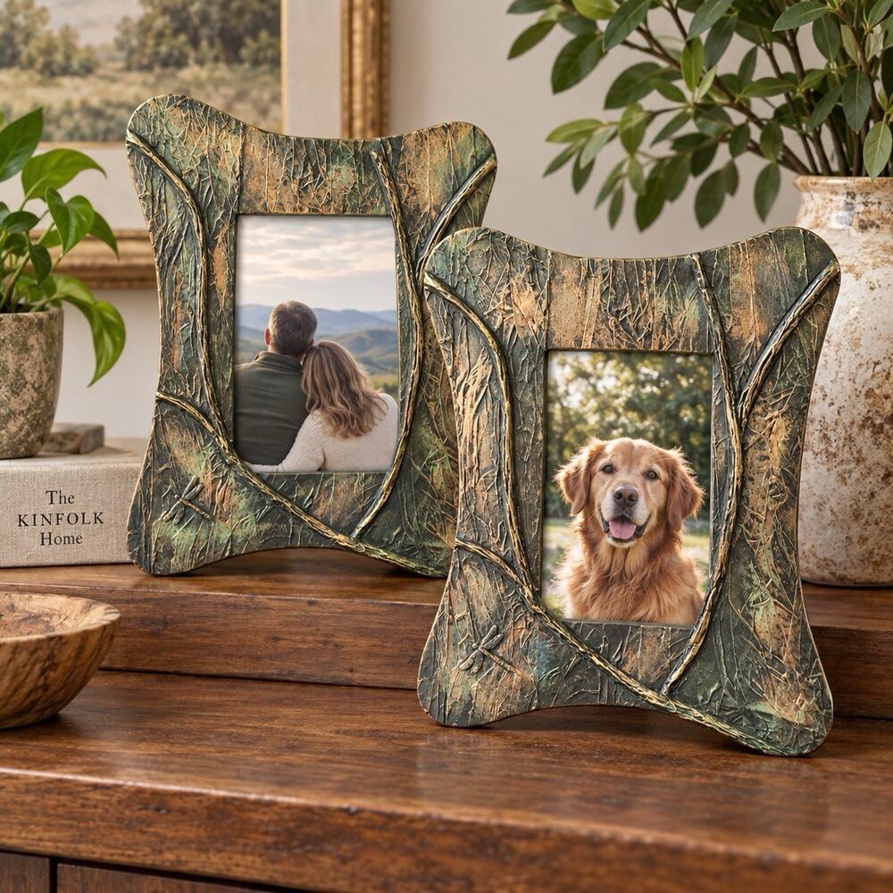 Vtg Art Nouveau Patinated Verdigris Bronze Green Textured Picture Frame Sz 7 X 5